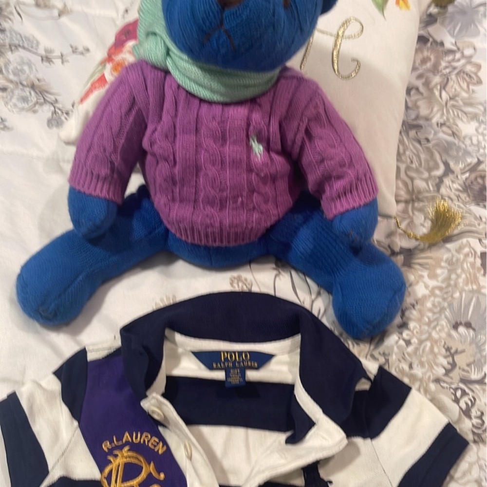 Ralph Lauren Blue, Purple, and white striped shirt.